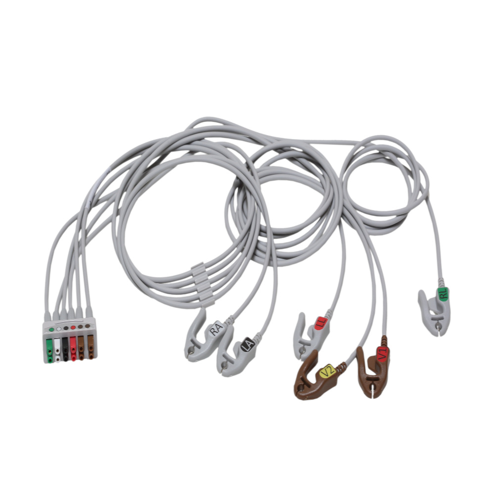 ECG Leadwire set, 6-lead, grouped, grabber, AHA, mix 74 cm/29 in, 130 cm/51 in, 1/pack