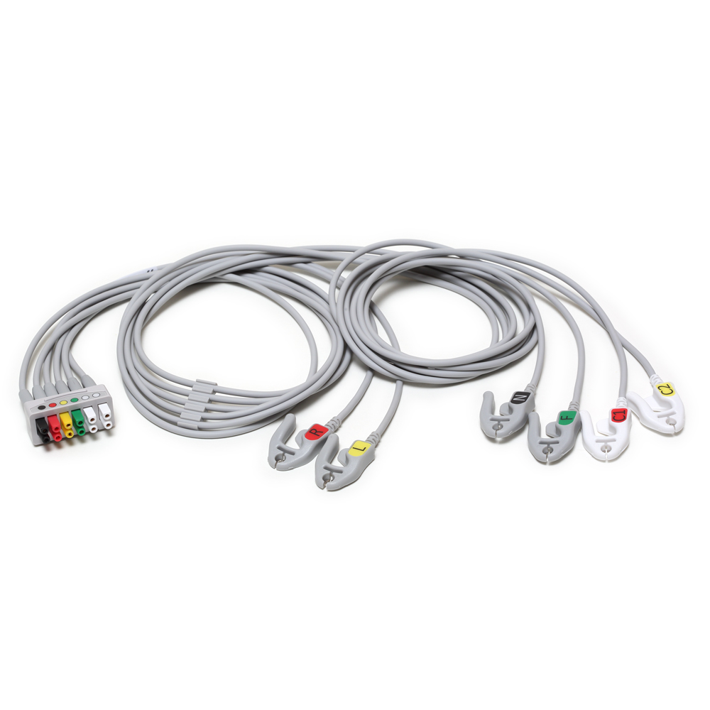 ECG Leadwire set, 6-lead, grouped, grabber, IEC, mix 74 cm/29 in, 130 cm/51 in, 1/pack